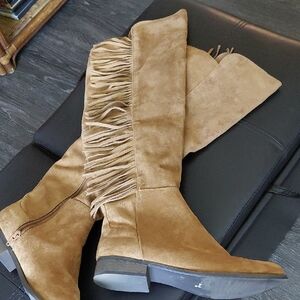 Target Suede-Look Fringe Over-the-Knee Boots in Tan